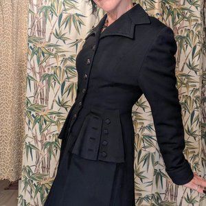 40s GOTH Black Wool Princess Coat sz XS Jaunty Juniors Mint Cond Warm & Elegant!